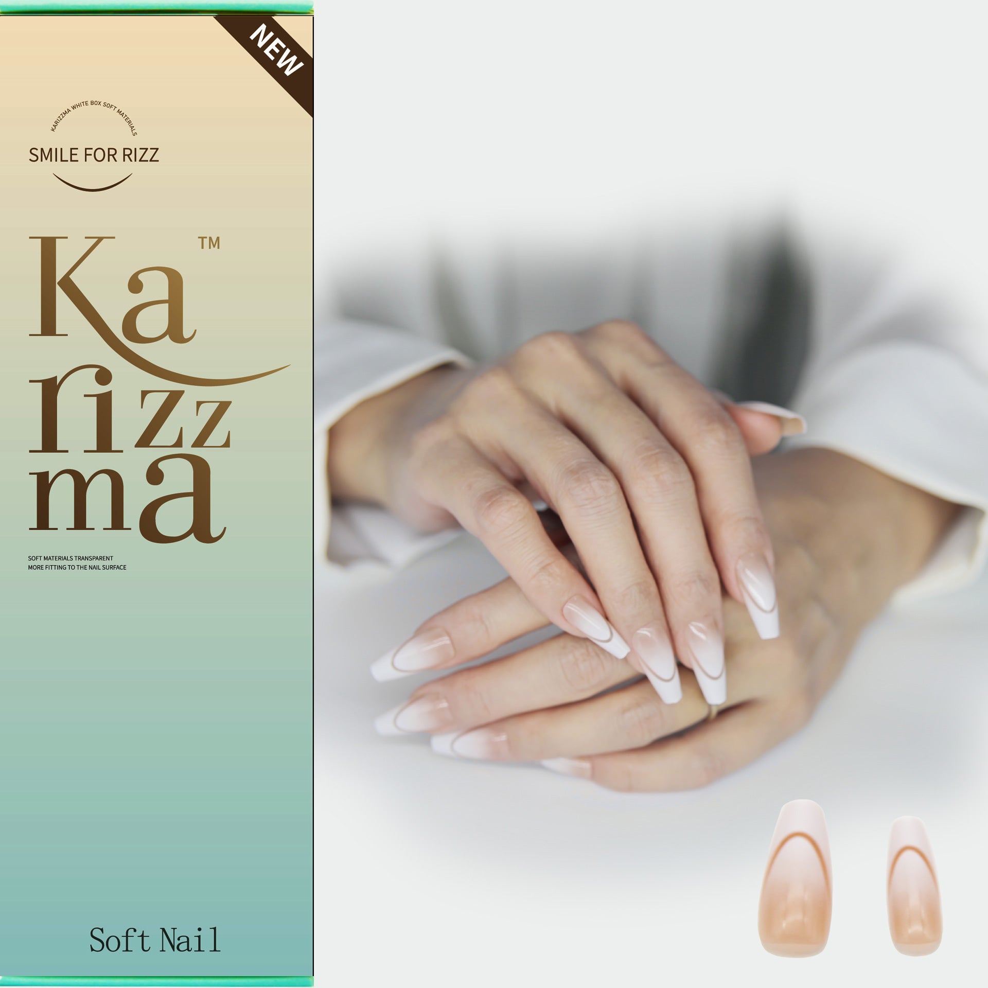 French nail 3d design long square tip.120 pieces press on with 192 gels.