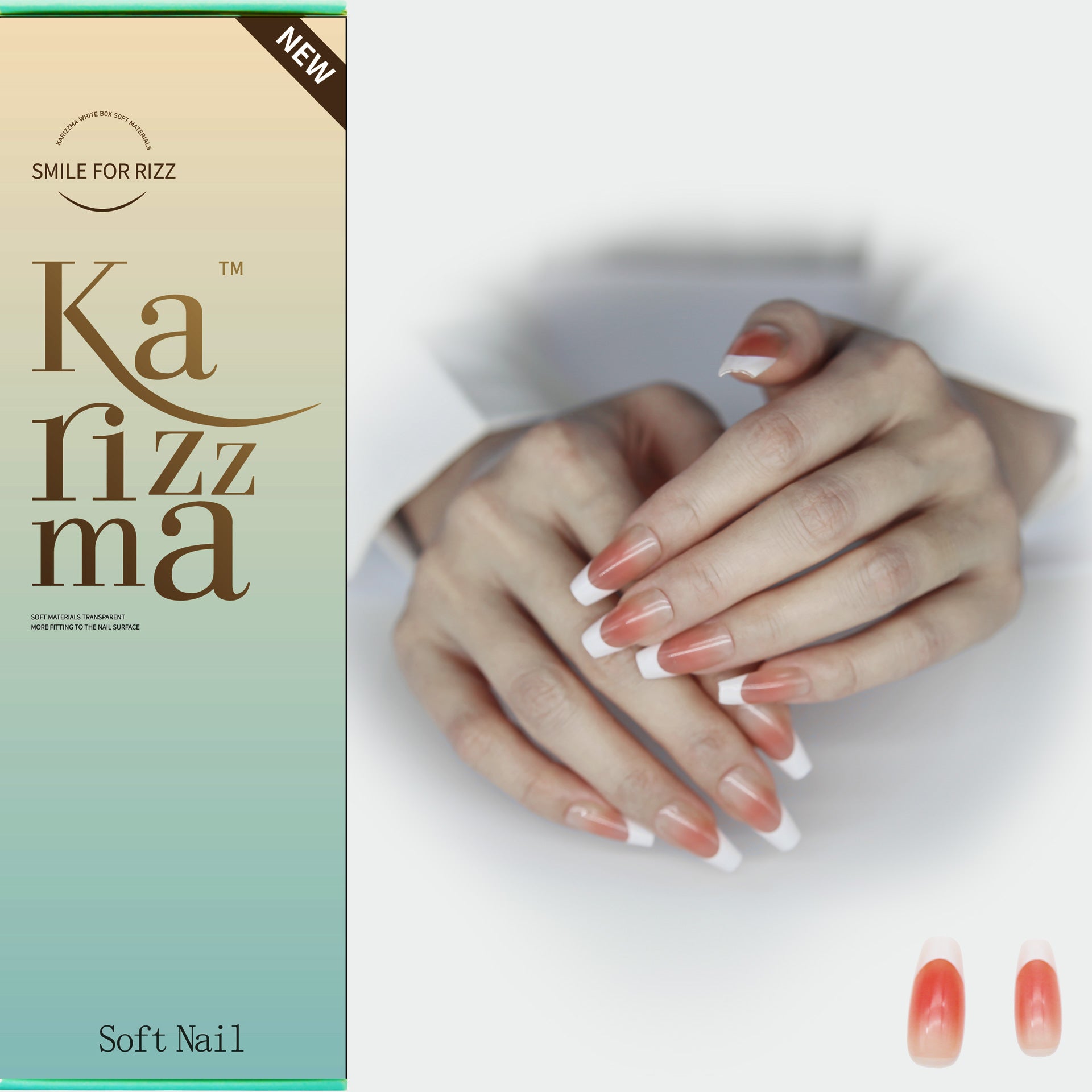 Rose French Nails Gradient Soft Medium Square tip.120 pieces Press On with 192 gels.