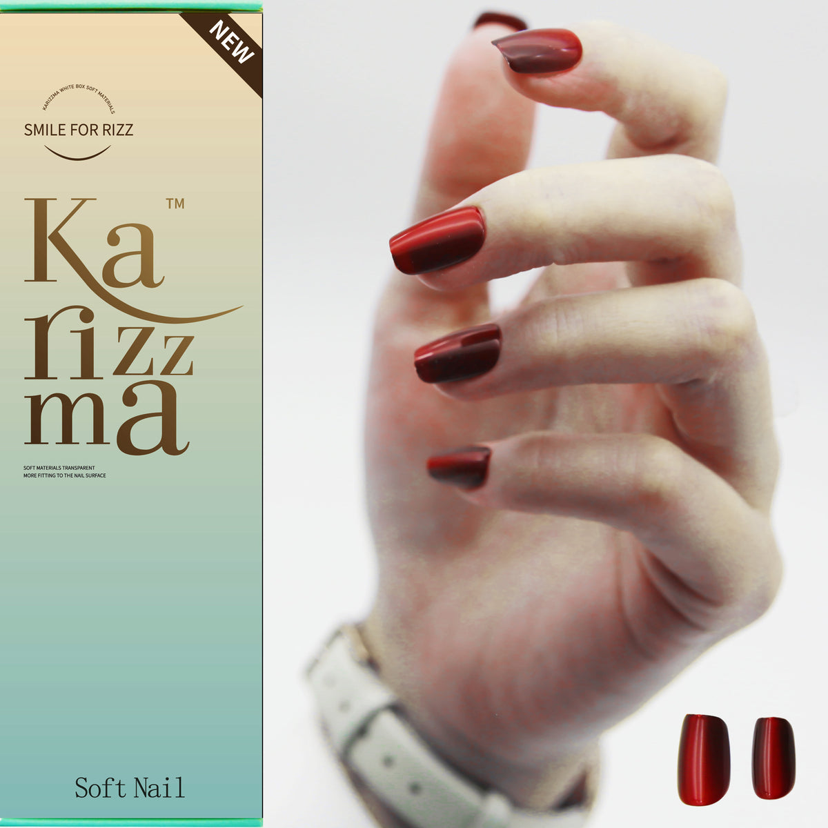 Burgundy Cat-Eye Medium Square tip.120 pieces Press-On with 192 gels.