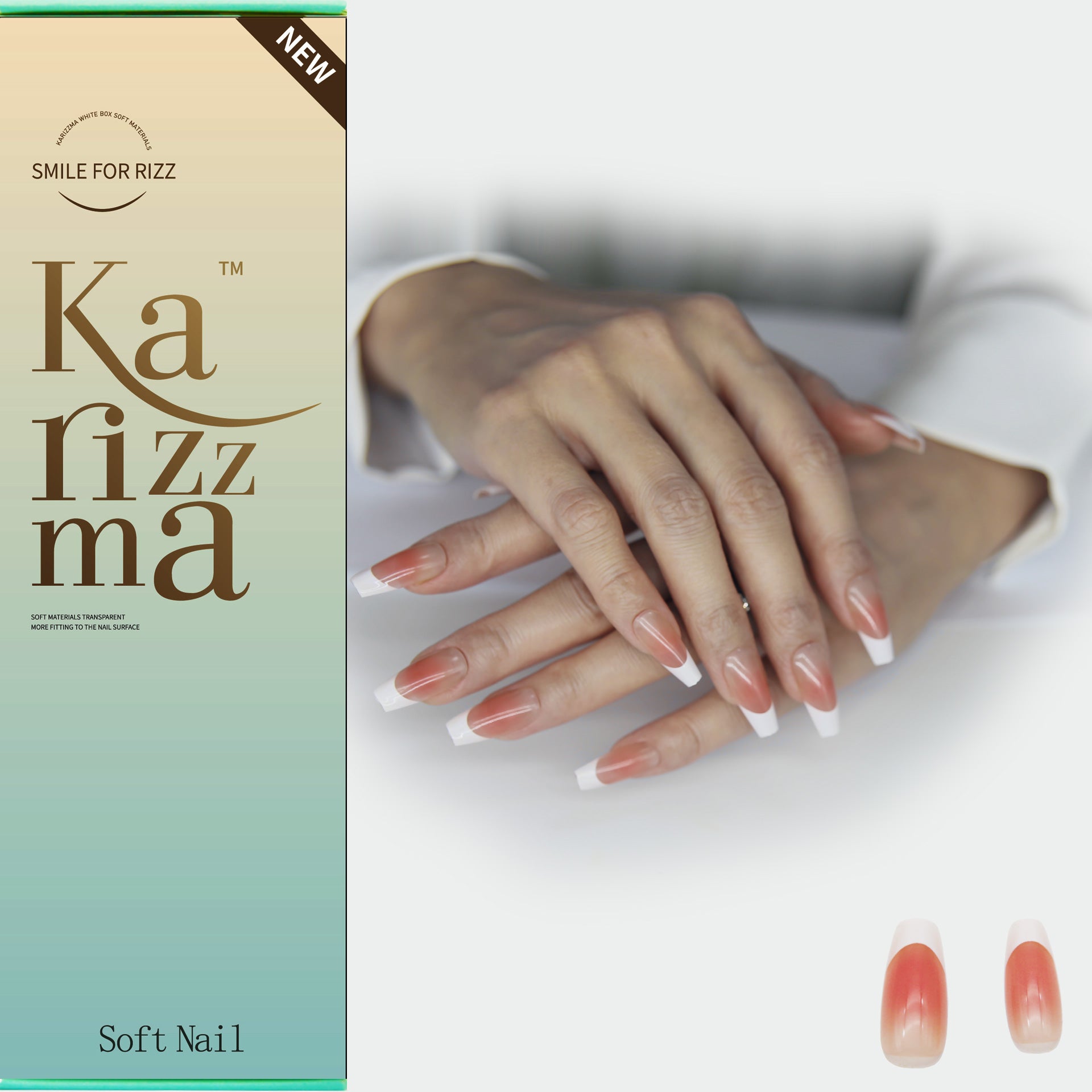 Rose French Nails Soft Long Square tip.120 pieces Press On with 192 gels.