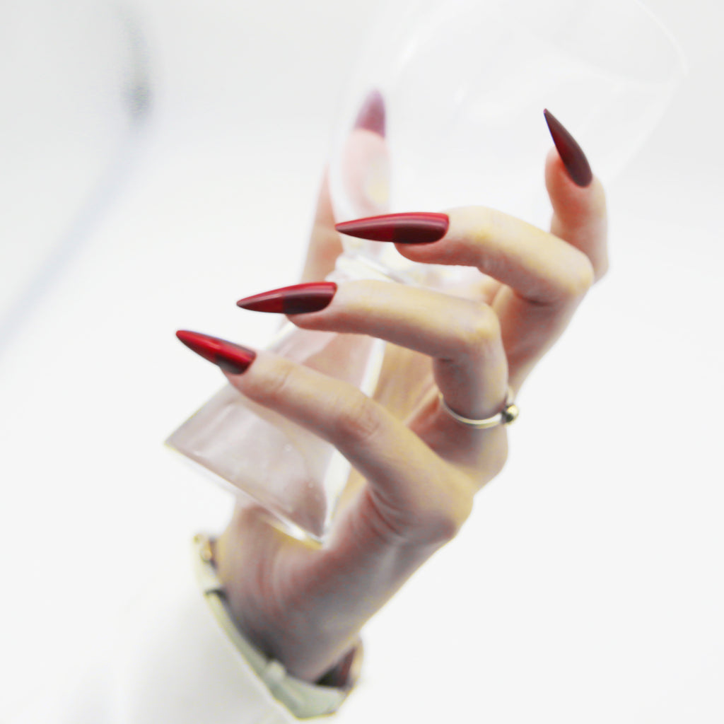 Burgundy Cat-Eye Long Almond tip.120 pieces Press-On with 192 gels.