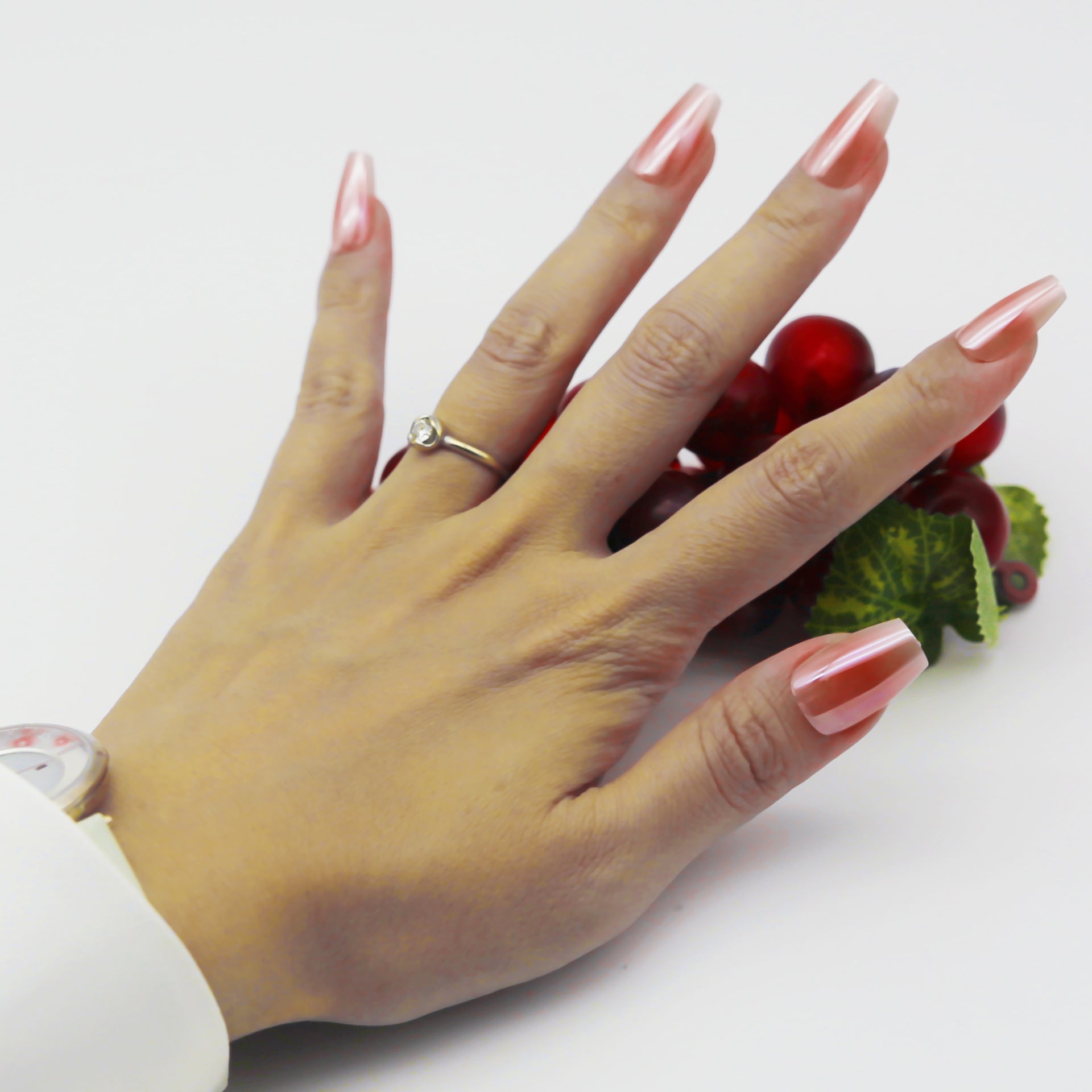 Dark Rose Natural Nude  Metallic Glow Medium Square tip.120 pieces Press-On with 192 gels.