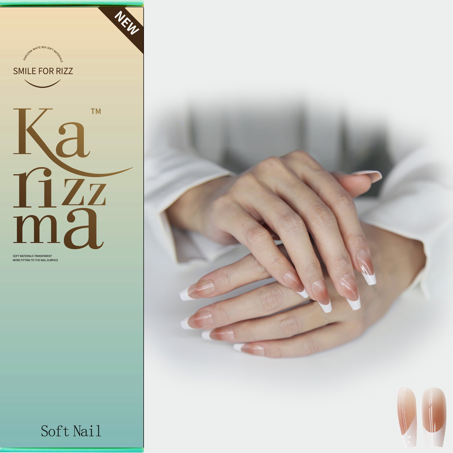 Natural French Nails Gradient Soft Medium Coffin tip.120 pieces Press On with 192 gels.