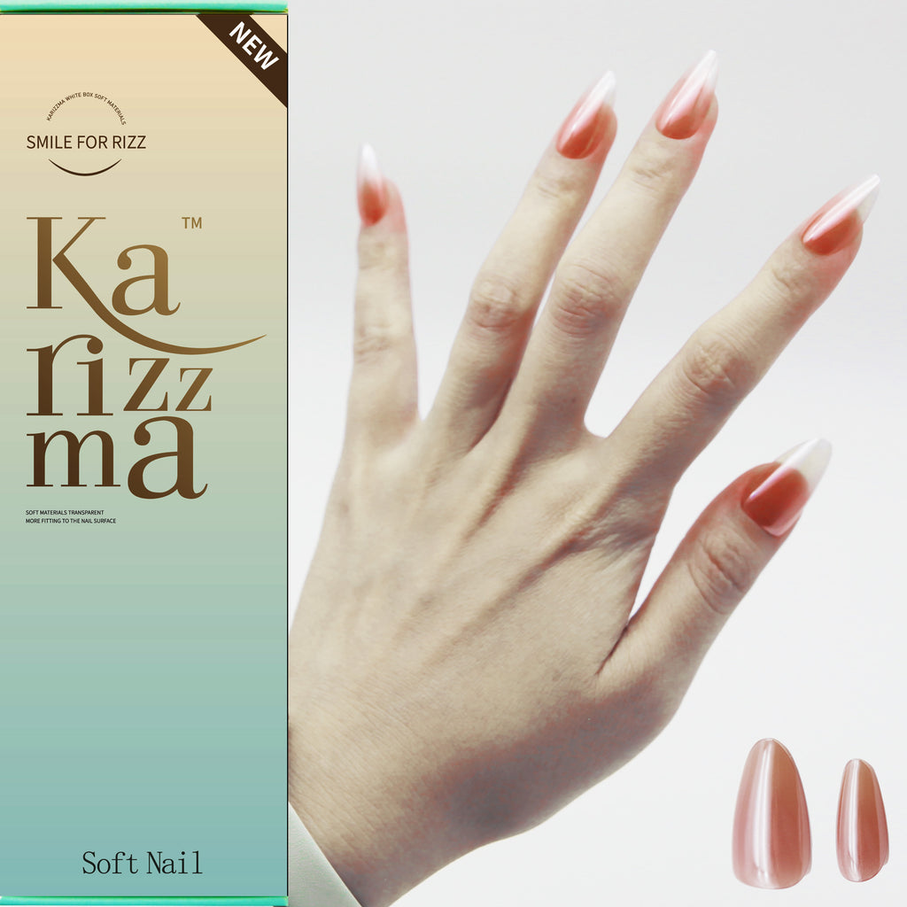 Nude Metallic Glow Long Almond tip.120 pieces Press-On with 192 gels.