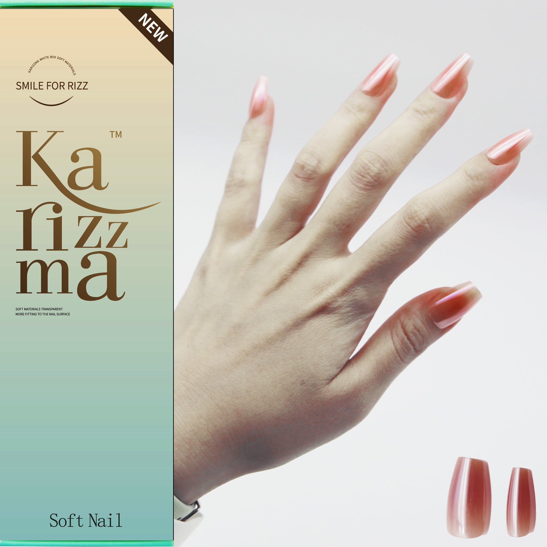 Dark Rose Natural Nude  Metallic Glow Medium Square tip.120 pieces Press-On with 192 gels.