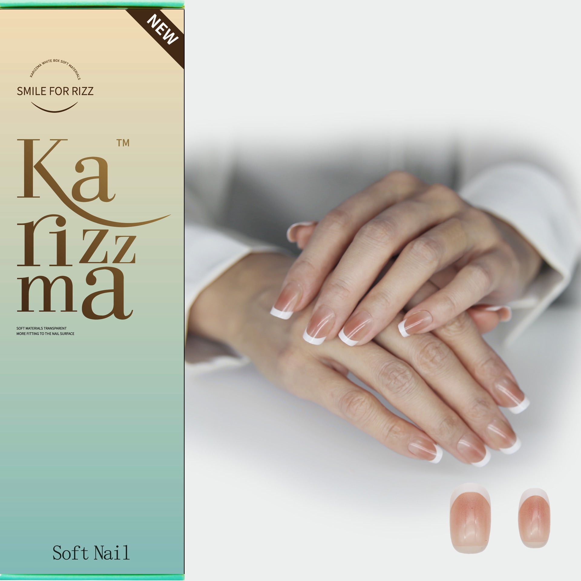 Natural French Nails Gradient Soft Short Coffin tip.120 pieces Press On with 192 gels.