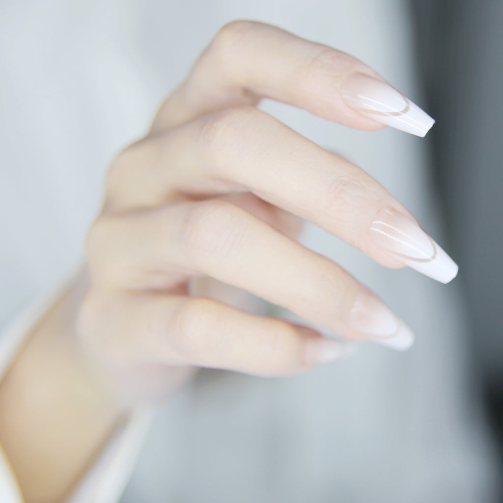 French nail 3d design long square tip.120 pieces press on with 192 gels.